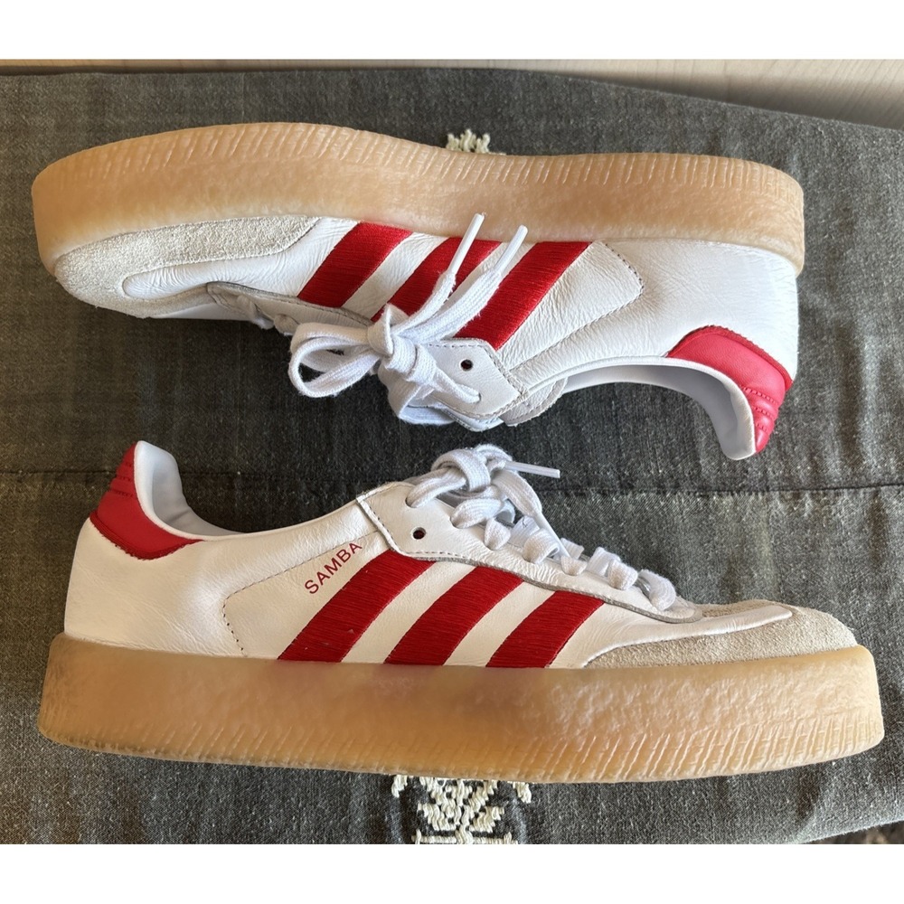 Adidas Sambae White Leather w/ Red Stitched Stripes and Gum Womens Size US 9